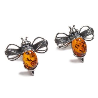 Amber and Silver Bumblebee Stud Earrings