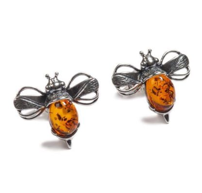 Amber and Silver Bumblebee Stud Earrings