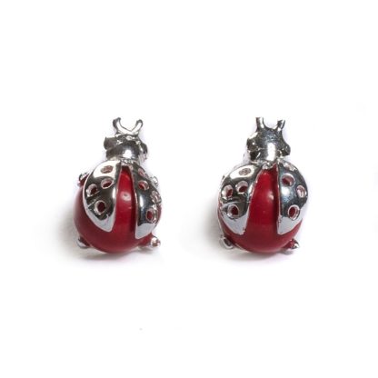 Coral & Silver Ladybird Stud Earrings