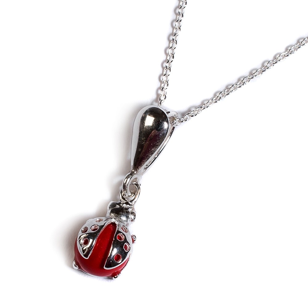 Coral & silver Large Ladybird Necklace – Oxenham Art