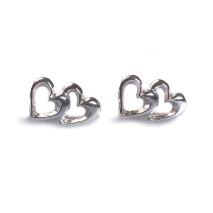 Heart Link Silver Stud Earrings