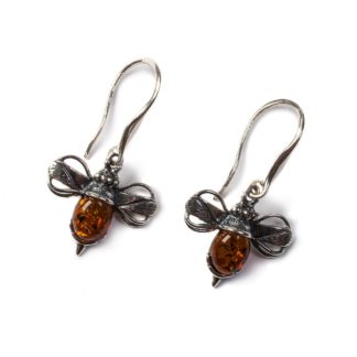 Yellow Amber & Silver Bumble Bee Hook Earrings