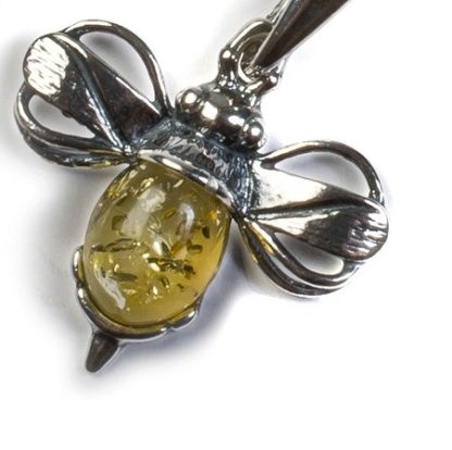 Yellow Amber & Silver Miniature Bee Necklace