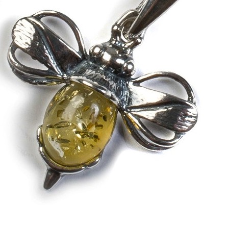 Delicate Amber Bee Pendant – Super Silver