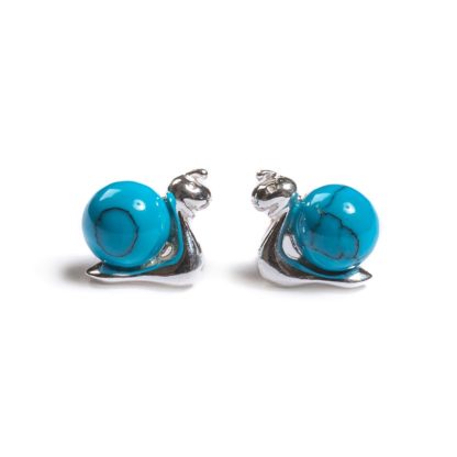 Turquoise & Silver Snail Stud Earrings