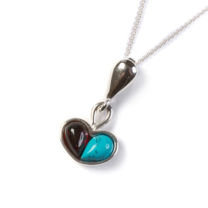 Turquoise, Cherry Amber & Silver Small Heart Necklace