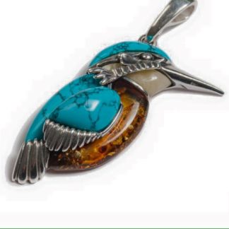 Large Amber & Turquoise Kingfisher Bird Pendant