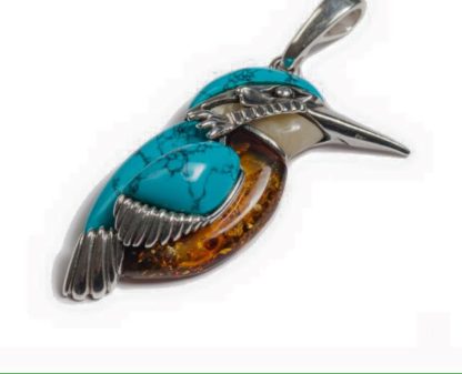 Large Amber & Turquoise Kingfisher Bird Pendant