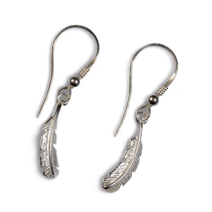 Silver Small Feather Drop Earrings