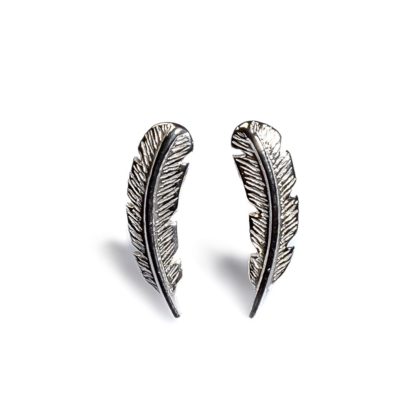 Silver Small Bird Feather Stud Earrings