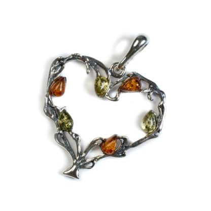 Cognac, Yellow & Green Amber Silver Tree of Love Necklace