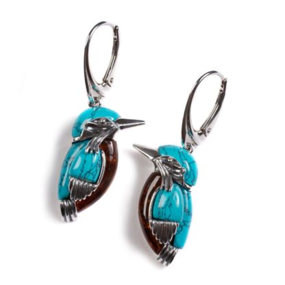 Amber & Turquoise Kingfisher Bird Earrings