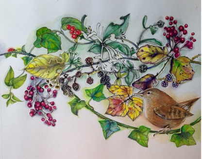 Bramble Wren Painting by Margaret Taylor