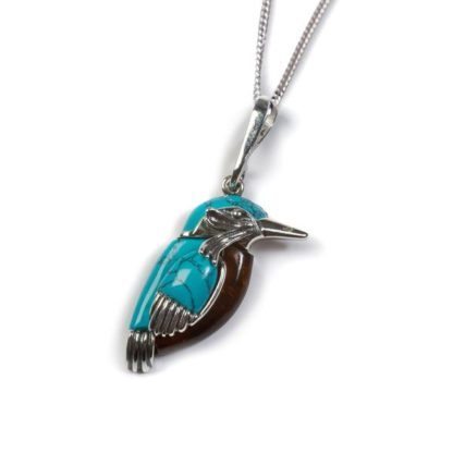small kingfisher pendant blue amber turquoise silver