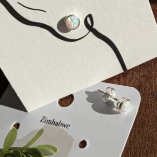 Silver Opal Studs, Studs of Hope - Zimbabwe by Vurchoo. Handmade with Opalite & 925 silver. Each pair sold helps children in Zimbabwe.