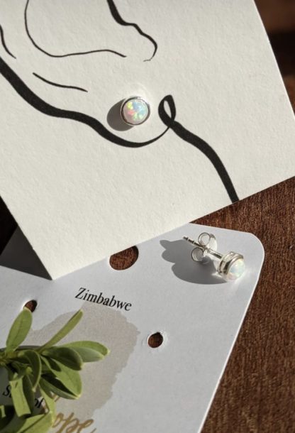 Silver Opal Studs, Studs of Hope - Zimbabwe by Vurchoo. Handmade with Opalite & 925 silver. Each pair sold helps children in Zimbabwe.