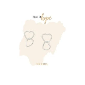 Silver Heart Chain Earrings, Studs of Hope - Nigeria
