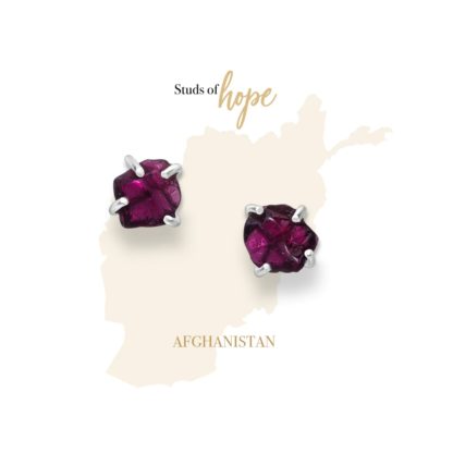 Rhodolite Stud Earrings, Studs of Hope - Afghanistan. 925 Recycled Silver