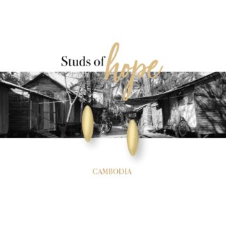 Yellow Gold Rice Grain Stud Earrings, Studs of Hope - Cambodia. 18k gold plated