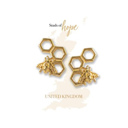 Gold Bumble Bee Stud Earrings, Studs of Hope - United Kingdom by Vurchoo. Each pair sold helps children in the United Kingdom.