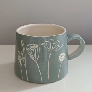 Teal Seed Head Mug handmade by Nick and Gabi Ward Ceramics in Herefordshire